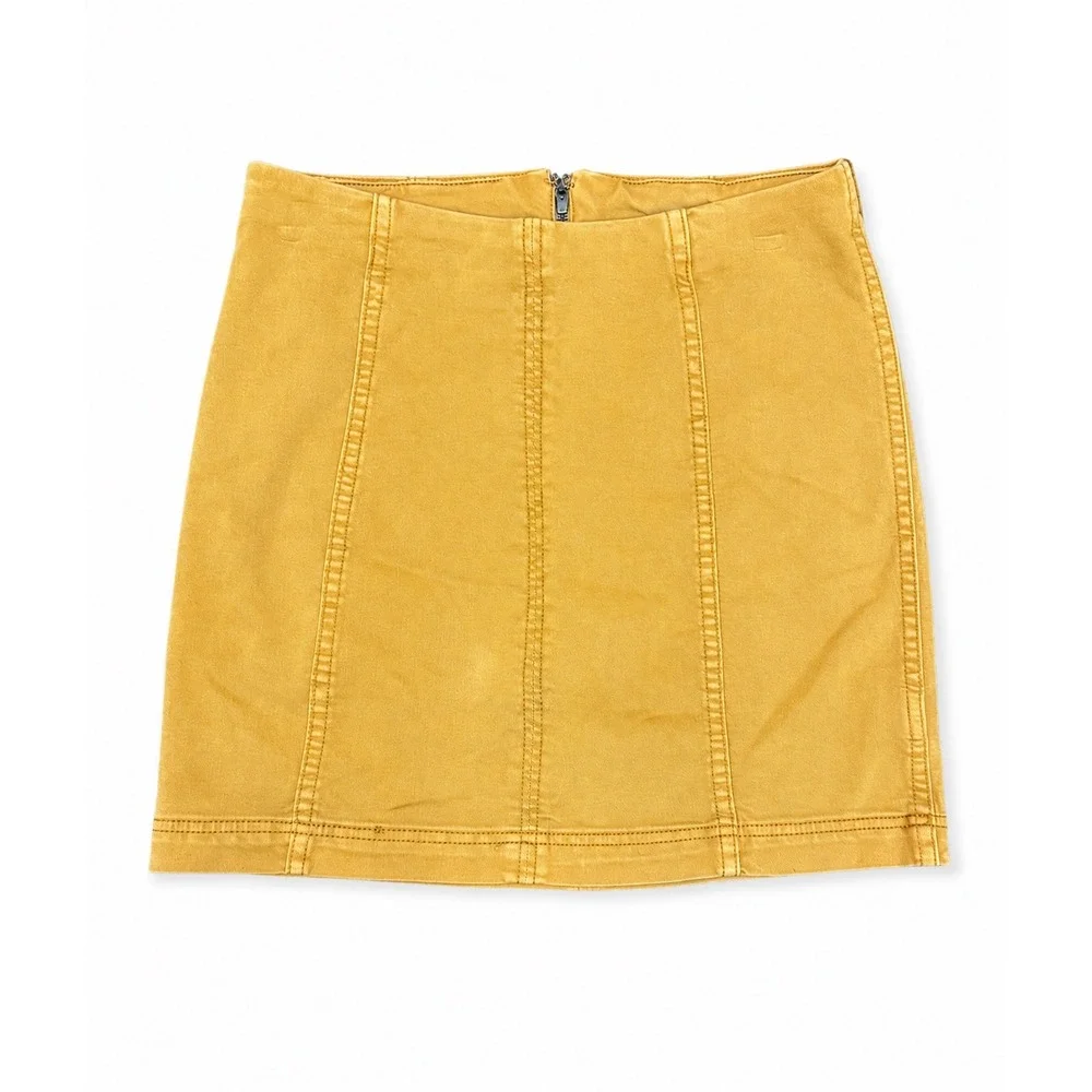 Free People Modern Femme Mustard Yellow Denim Mini Skirt Size 6 Boho